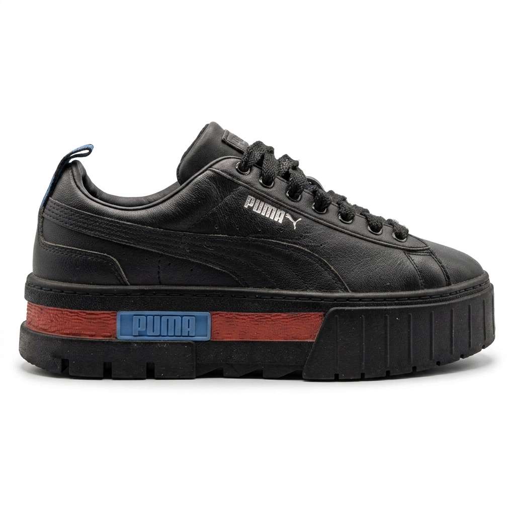 Puma Mayze Stack Platform Sneakers Black/Red — Like New