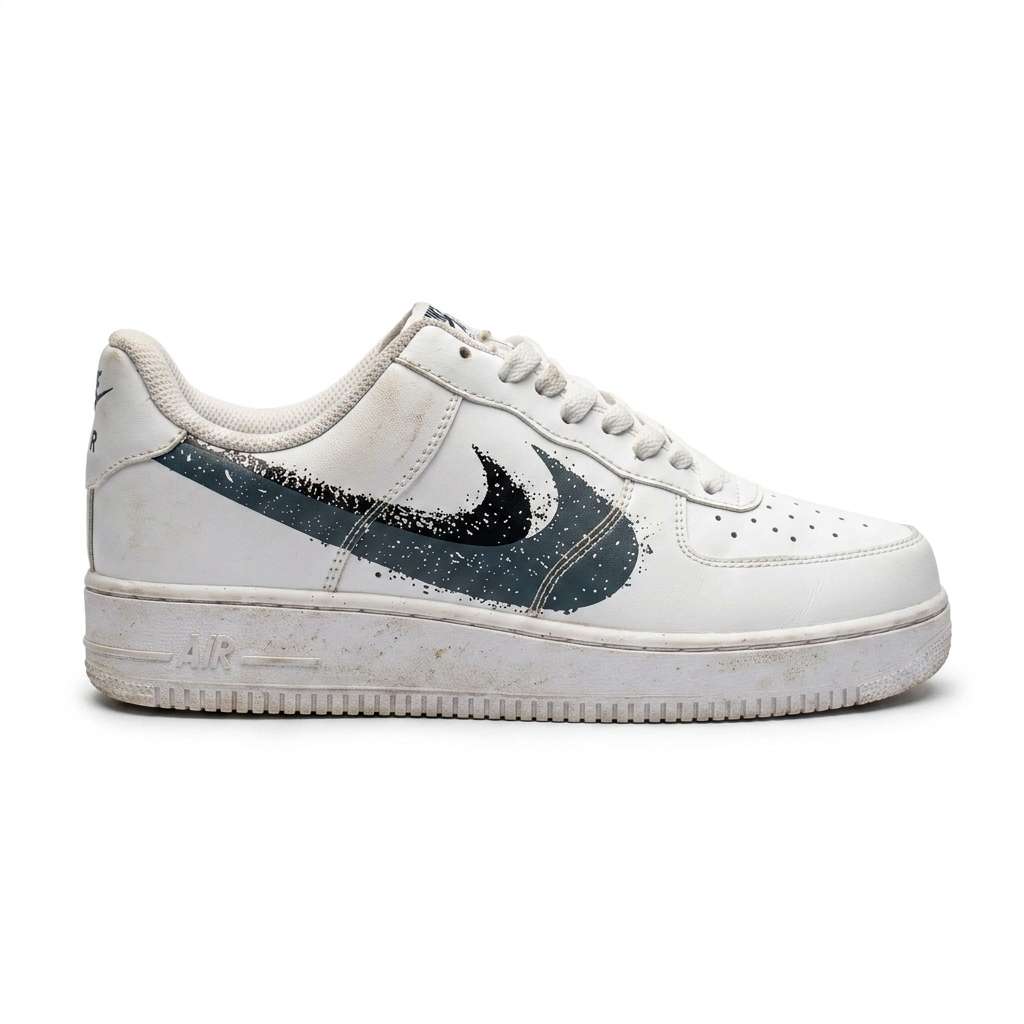 Nike Air Force 1 '07 White Black Splatter Swoosh — Excellent Condition